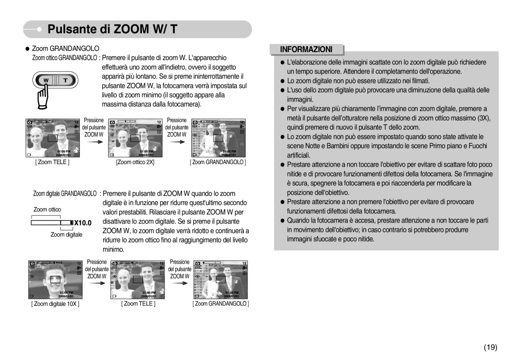 Samsung EC-S800ZSBA/E1, EC-S800ZBBA/E1 manual Zoom Tele Zoom ottico 