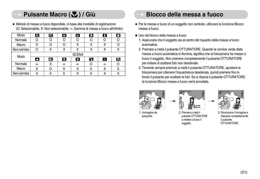 Samsung EC-S800ZSBA/E1, EC-S800ZBBA/E1 manual Blocco della messa a fuoco, Scena 