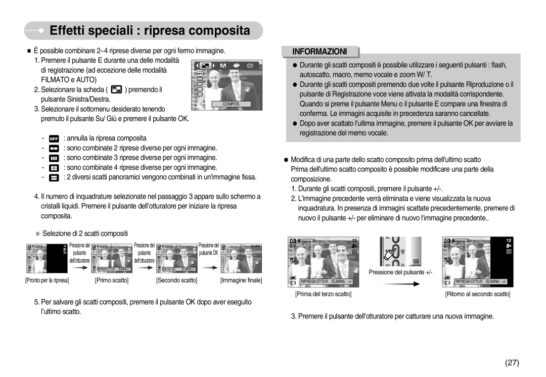 Samsung EC-S800ZSBA/E1, EC-S800ZBBA/E1 manual Effetti speciali ripresa composita 