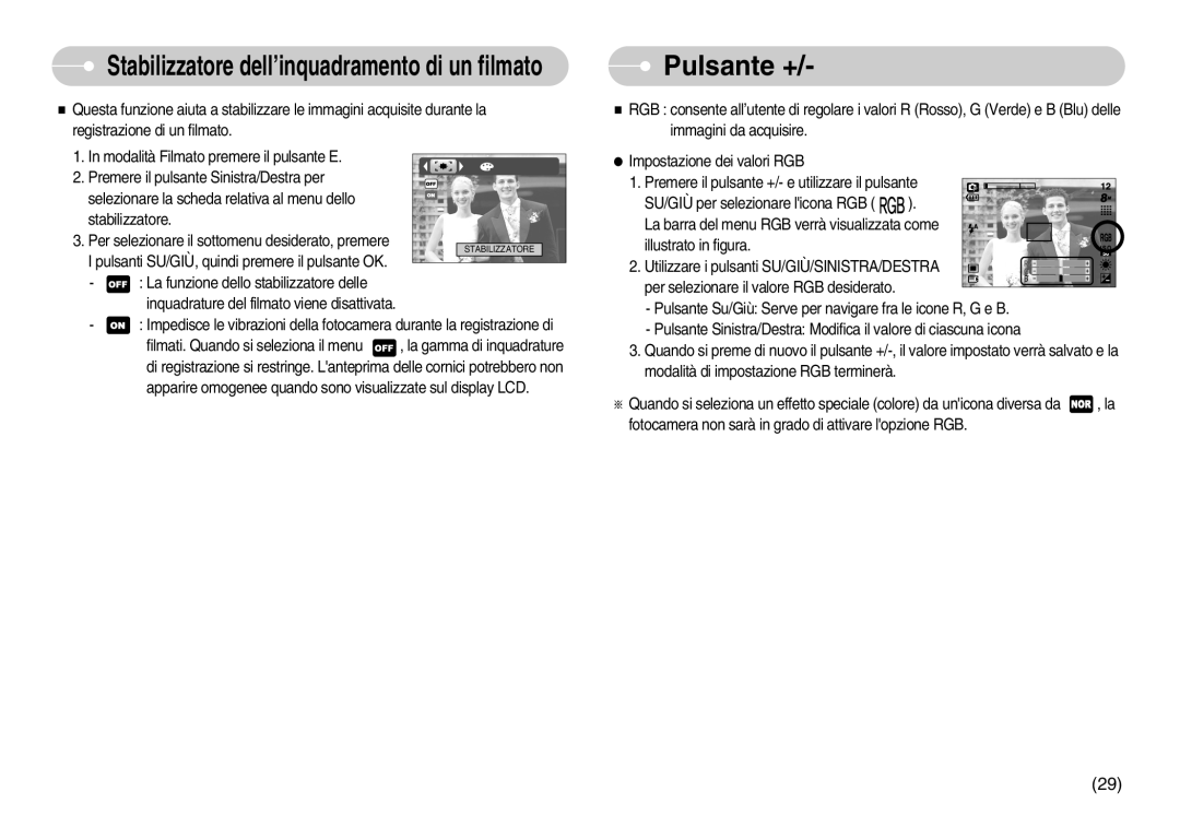 Samsung EC-S800ZSBA/E1, EC-S800ZBBA/E1 manual Pulsante +, Stabilizzatore dell’inquadramento di un filmato 