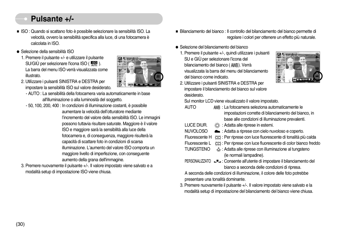 Samsung EC-S800ZBBA/E1, EC-S800ZSBA/E1 manual Luce Diur, Nuvoloso, Tungsteno 