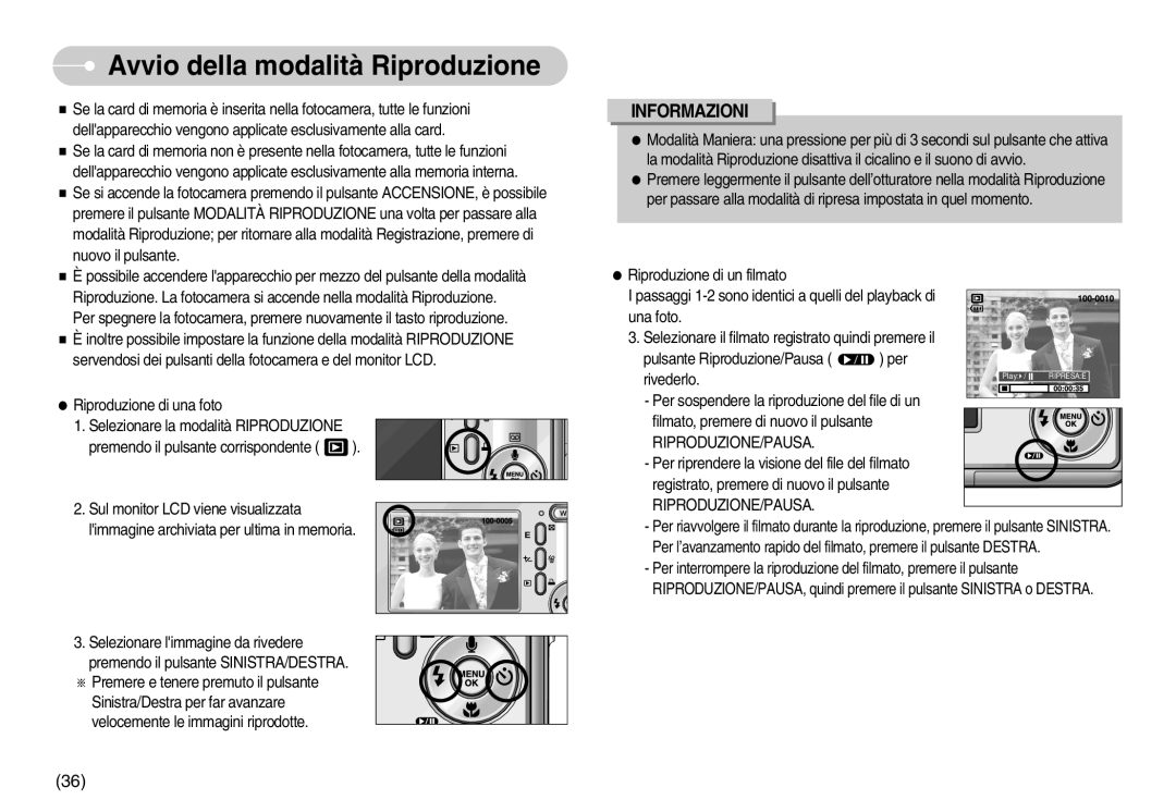 Samsung EC-S800ZBBA/E1, EC-S800ZSBA/E1 manual Avvio della modalità Riproduzione, Riproduzione/Pausa 