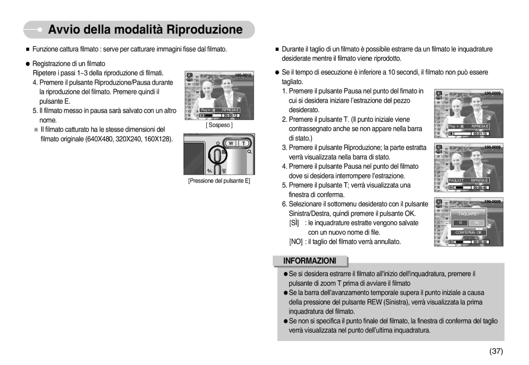 Samsung EC-S800ZSBA/E1, EC-S800ZBBA/E1 manual Pressione del pulsante E 