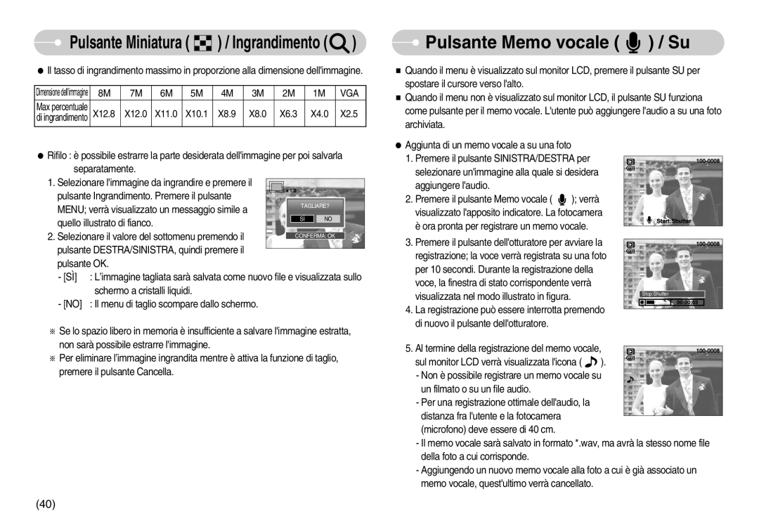 Samsung EC-S800ZBBA/E1, EC-S800ZSBA/E1 manual Pulsante Memo vocale / Su, Vga 