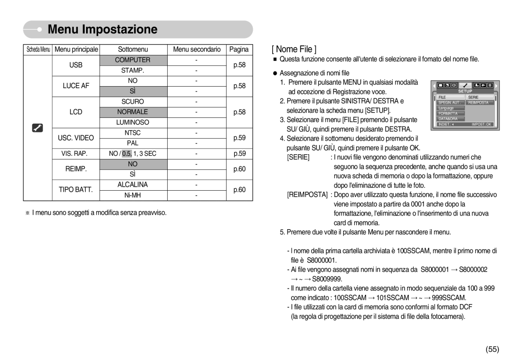 Samsung EC-S800ZSBA/E1, EC-S800ZBBA/E1 manual Pal Vis. Rap, Reimp Tipo Batt Alcalina 