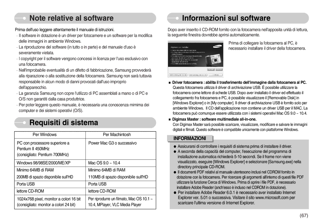 Samsung EC-S800ZSBA/E1, EC-S800ZBBA/E1 manual Requisiti di sistema, Informazioni sul software 