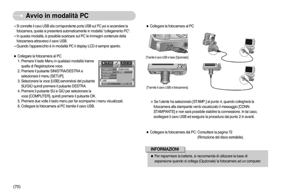 Samsung EC-S800ZBBA/E1, EC-S800ZSBA/E1 manual Avvio in modalità PC 