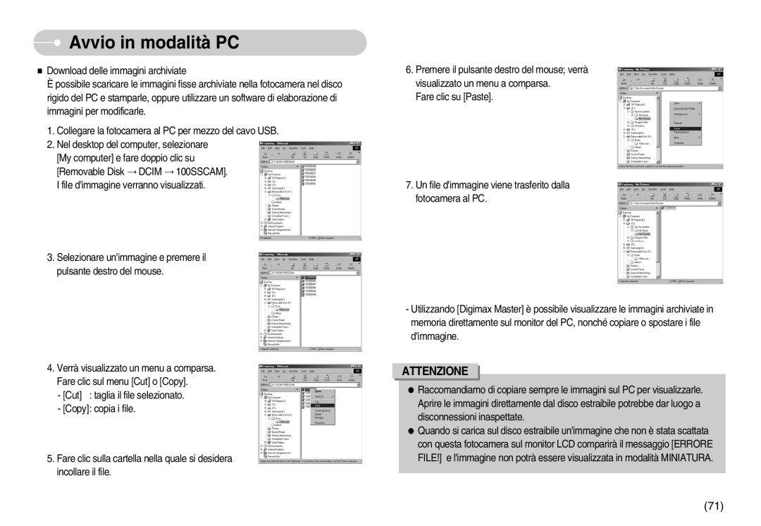 Samsung EC-S800ZSBA/E1, EC-S800ZBBA/E1 manual Attenzione 