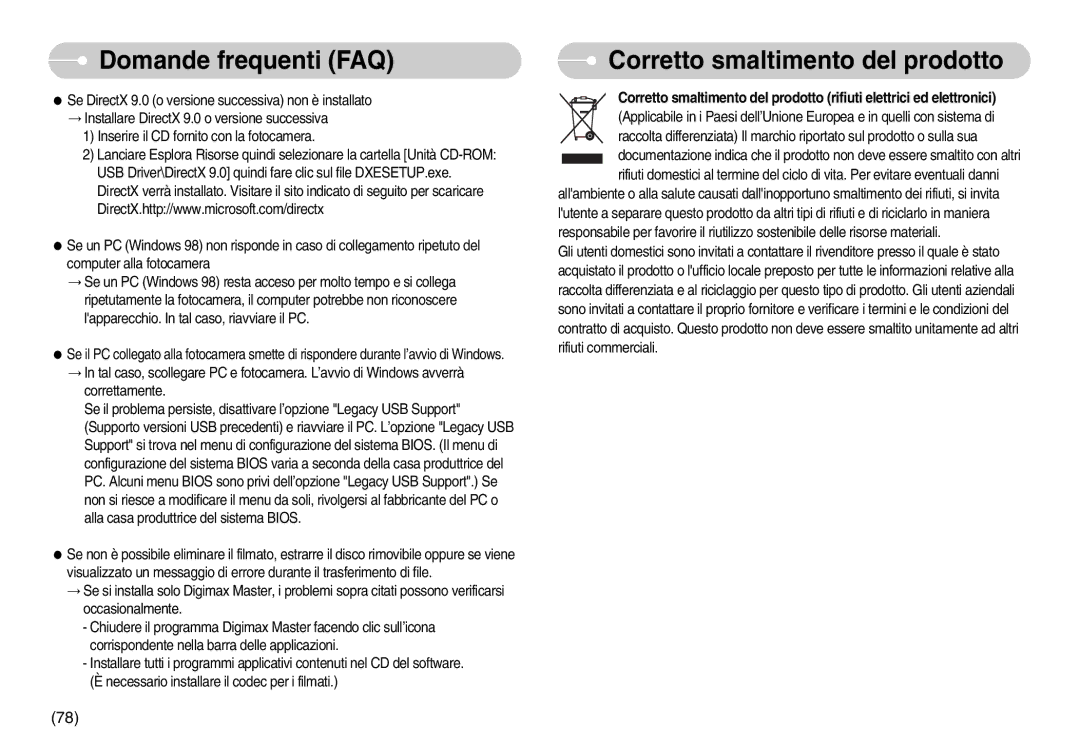 Samsung EC-S800ZBBA/E1, EC-S800ZSBA/E1 manual Corretto smaltimento del prodotto 