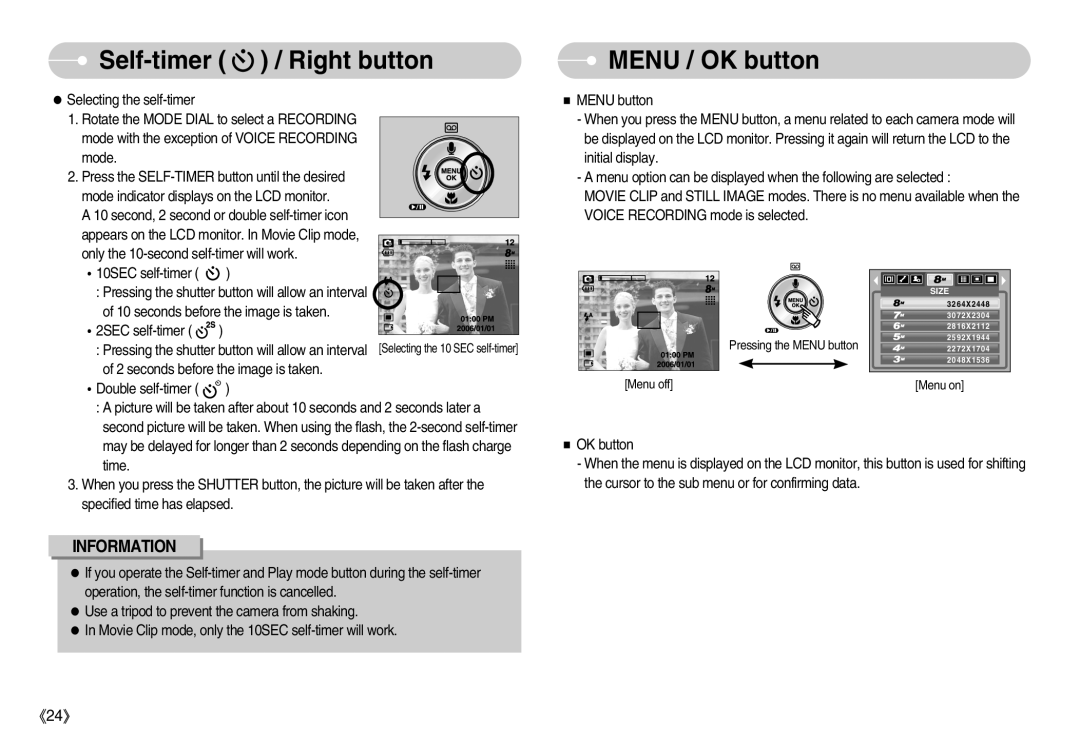 Samsung EC-S800ZSBE/US, EC-S800ZSBA/FR, EC-S800ZSBA/E1, EC-S800ZBBB/FR, EC-S800ZBBA/E1, EC-S800ZBBA/FR manual Menu / OK button 