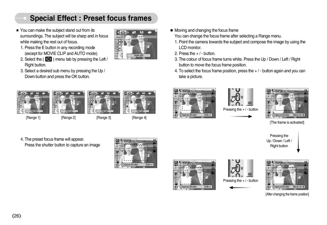 Samsung EC-S800ZSBC/US, EC-S800ZSBA/FR, EC-S800ZSBA/E1, EC-S800ZBBB/FR, EC-S800ZBBA/E1 Special Effect Preset focus frames 