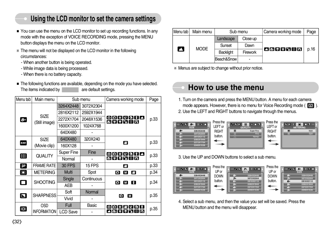 Samsung EC-S800ZBBB/FR, EC-S800ZSBA/FR, EC-S800ZSBA/E1, EC-S800ZBBA/E1, EC-S800ZBBA/FR, EC-S800ZBBB/DE How to use the menu 