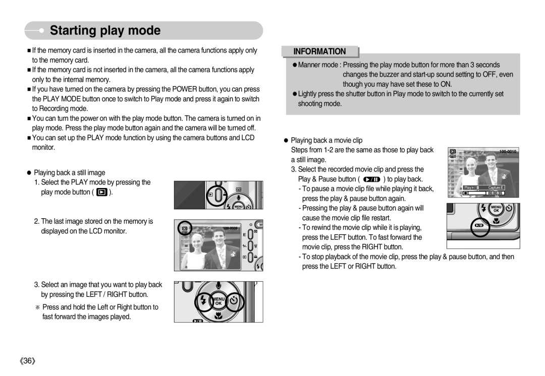 Samsung EC-S800ZSAB, EC-S800ZSBA/FR, EC-S800ZSBA/E1, EC-S800ZBBB/FR, EC-S800ZBBA/E1, EC-S800ZBBA/FR manual Starting play mode 