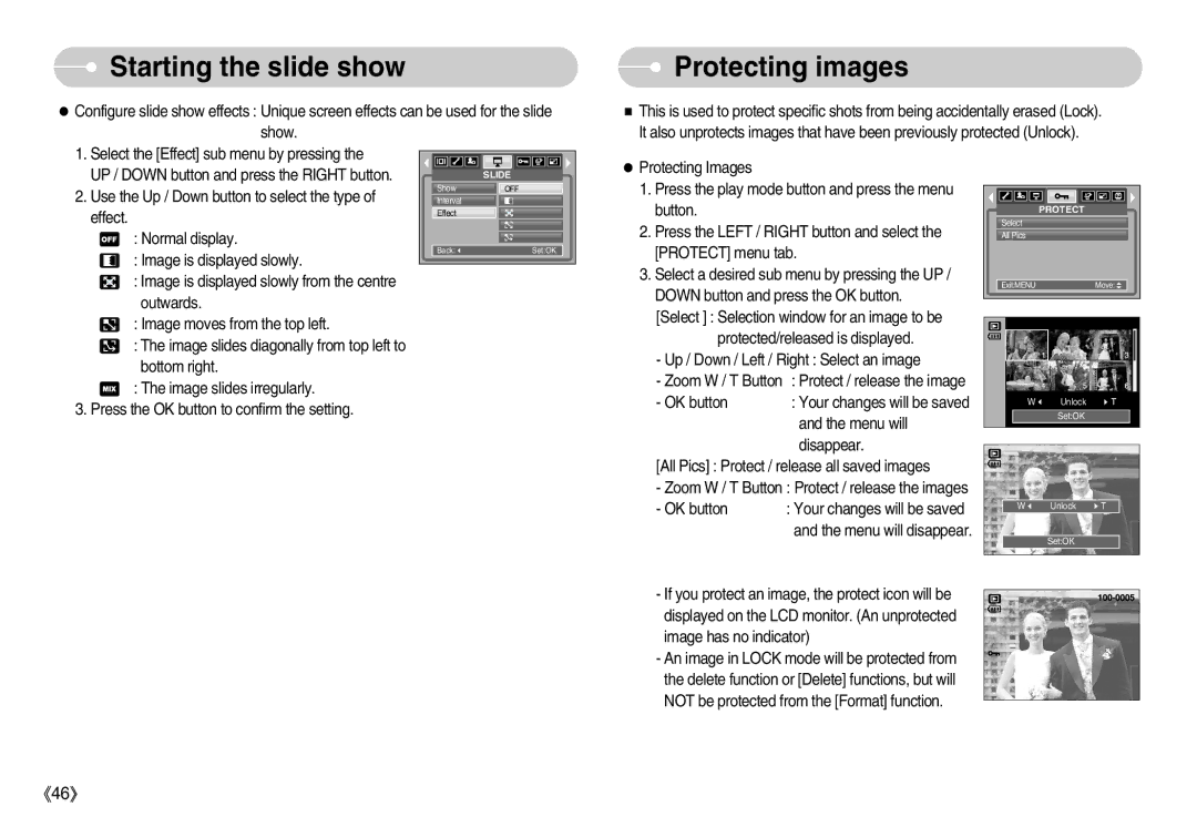 Samsung EC-S800ZSBB/GB, EC-S800ZSBA/FR, EC-S800ZSBA/E1, EC-S800ZBBB/FR, EC-S800ZBBA/E1, EC-S800ZBBA/FR manual Protecting images 