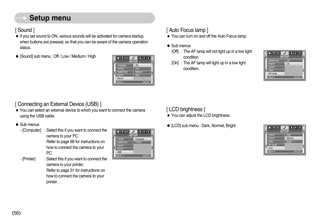 Samsung EC-S800ZBBB/US, EC-S800ZSBA/FR, EC-S800ZSBA/E1, EC-S800ZBBB/FR, EC-S800ZBBA/E1 manual Connecting an External Device USB 