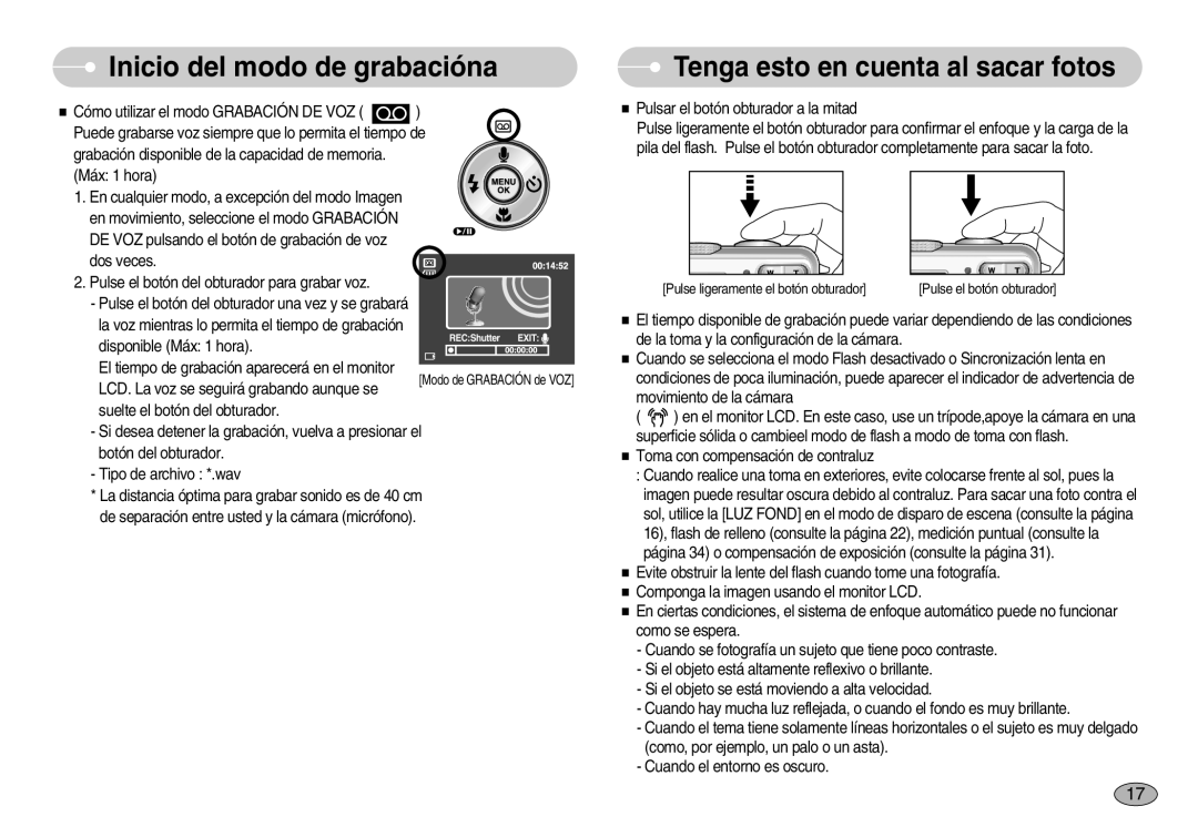 Samsung EC-S830ZSBA/E1, EC-S830ZBBA/E1, EC-S830ZSKA/BR manual Tenga esto en cuenta al sacar fotos 