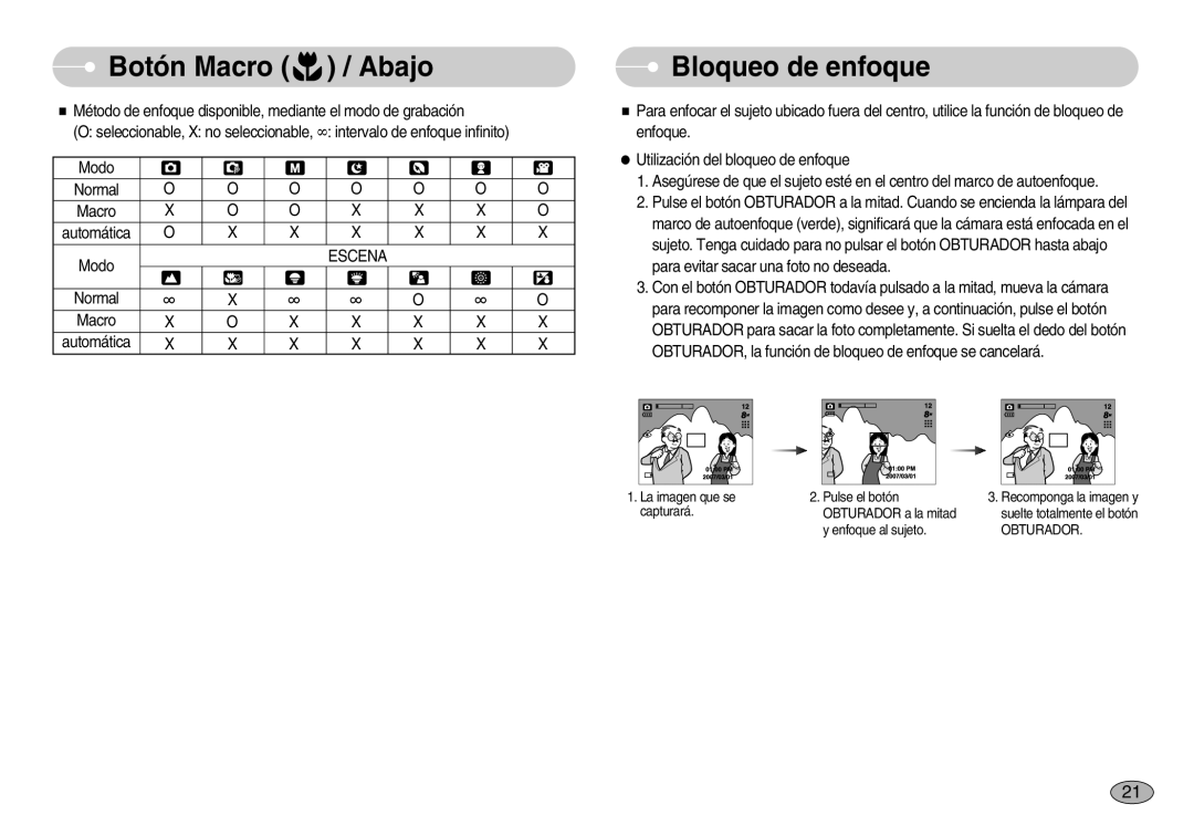 Samsung EC-S830ZBBA/E1, EC-S830ZSBA/E1, EC-S830ZSKA/BR manual Bloqueo de enfoque, Escena 