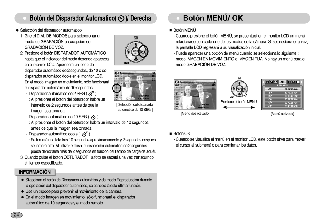 Samsung EC-S830ZBBA/E1, EC-S830ZSBA/E1, EC-S830ZSKA/BR manual Botón MENÚ/ OK, Grabación DE VOZ 