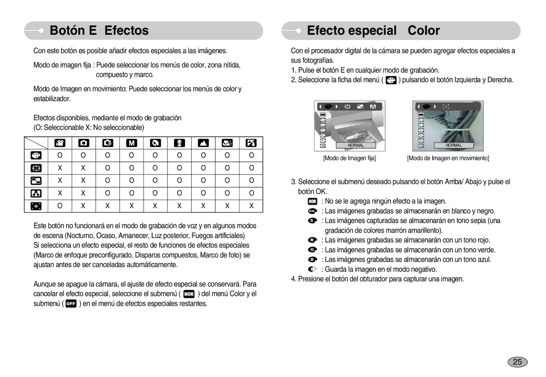 Samsung EC-S830ZSKA/BR, EC-S830ZSBA/E1, EC-S830ZBBA/E1 manual Botón E Efectos, Efecto especial Color 