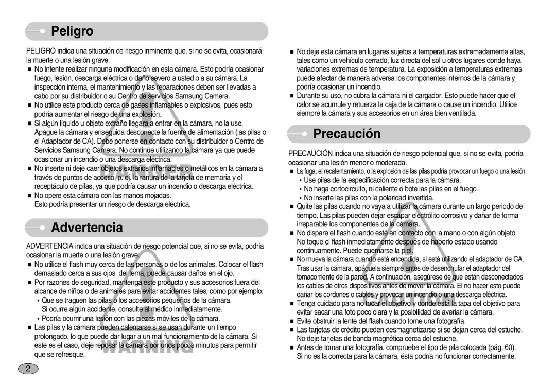 Samsung EC-S830ZSBA/E1, EC-S830ZBBA/E1, EC-S830ZSKA/BR manual Peligro, Advertencia, Precaución 