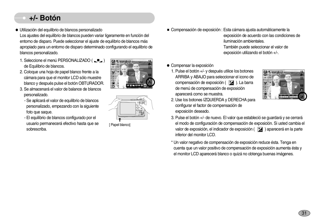 Samsung EC-S830ZSKA/BR, EC-S830ZSBA/E1, EC-S830ZBBA/E1 manual Papel blanco 