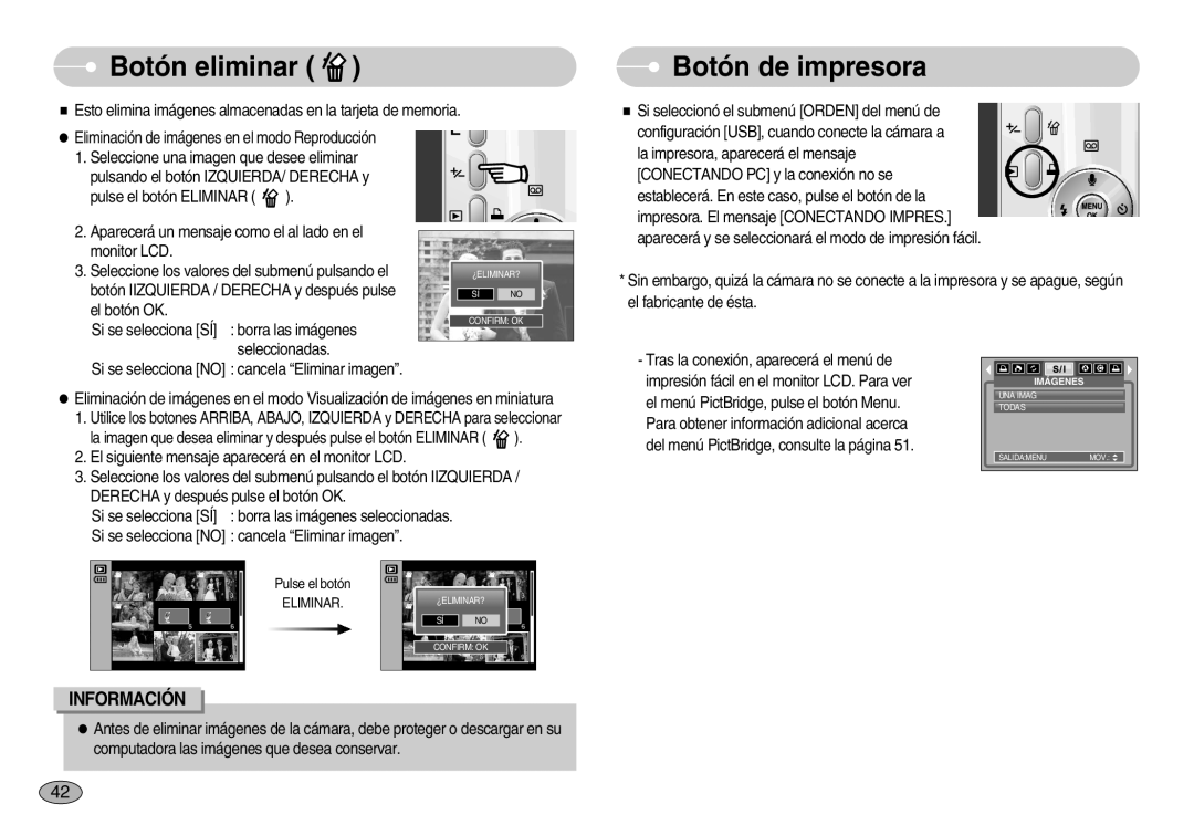 Samsung EC-S830ZBBA/E1, EC-S830ZSBA/E1, EC-S830ZSKA/BR manual Botón eliminar, Botón de impresora 