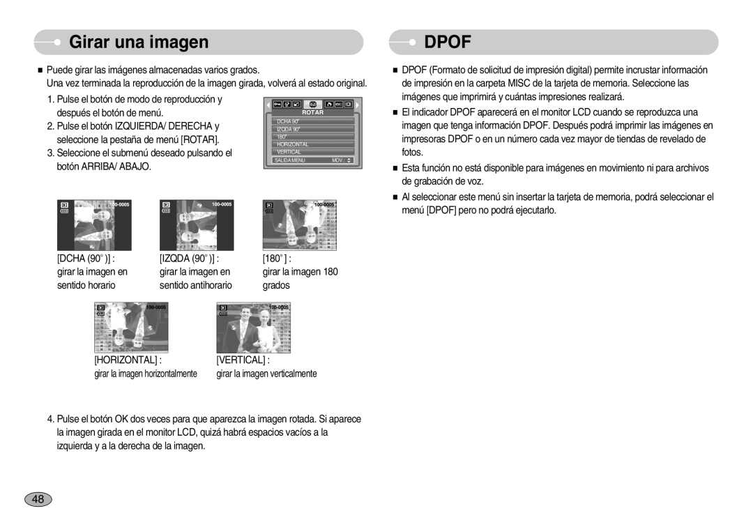 Samsung EC-S830ZBBA/E1, EC-S830ZSBA/E1, EC-S830ZSKA/BR manual Girar una imagen, Dpof 