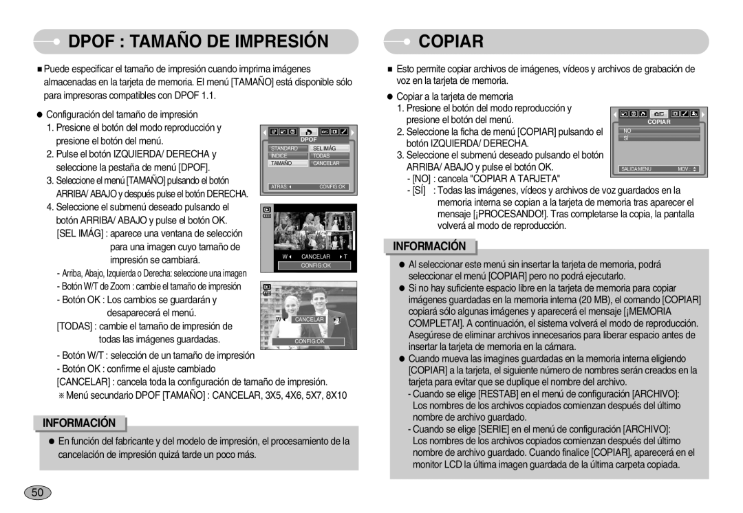 Samsung EC-S830ZSBA/E1, EC-S830ZBBA/E1, EC-S830ZSKA/BR manual Dpof Tamaño DE Impresión 