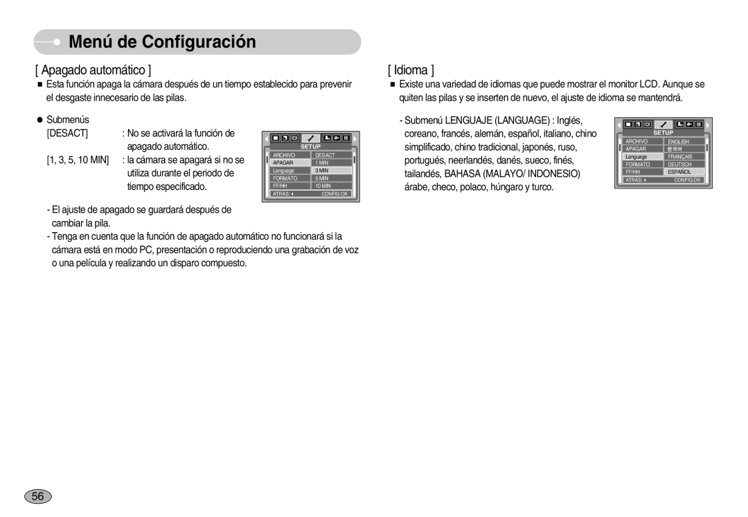 Samsung EC-S830ZSBA/E1, EC-S830ZBBA/E1, EC-S830ZSKA/BR manual Apagado automático 