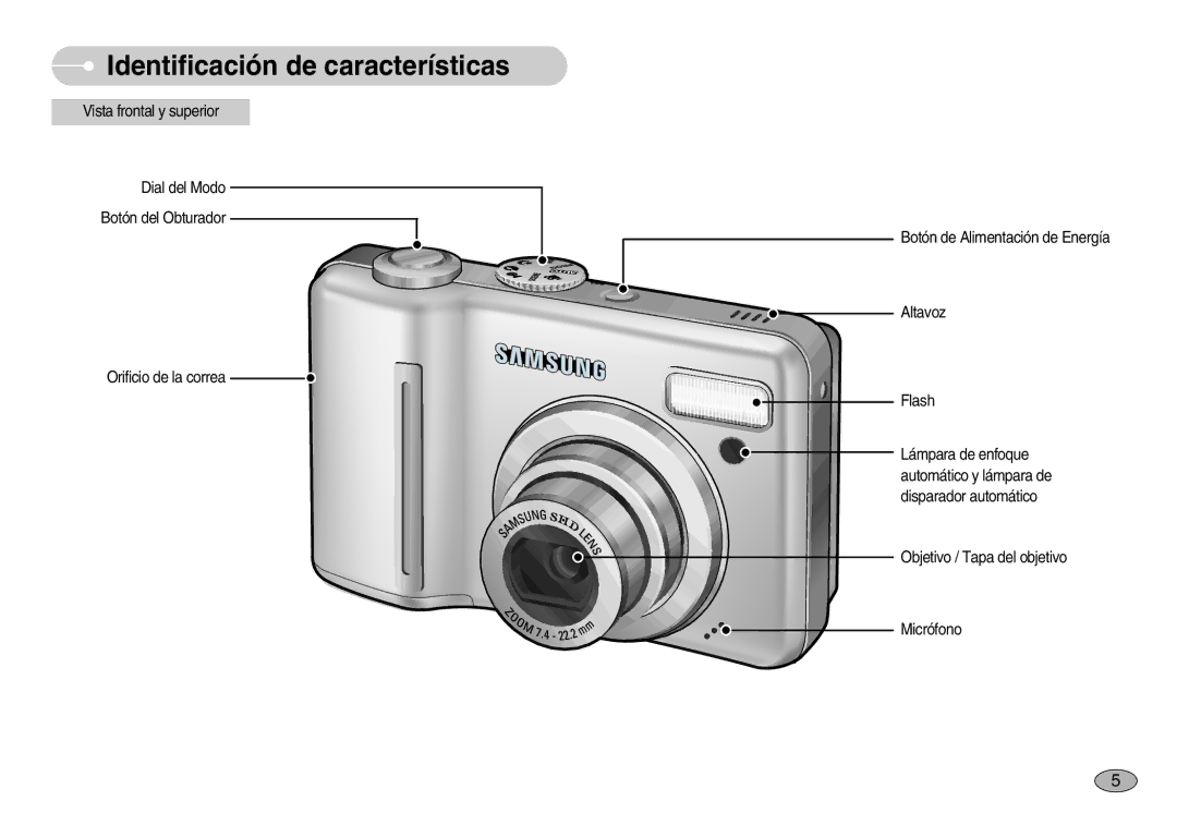 Samsung EC-S830ZSBA/E1, EC-S830ZBBA/E1, EC-S830ZSKA/BR manual Identificación de características 