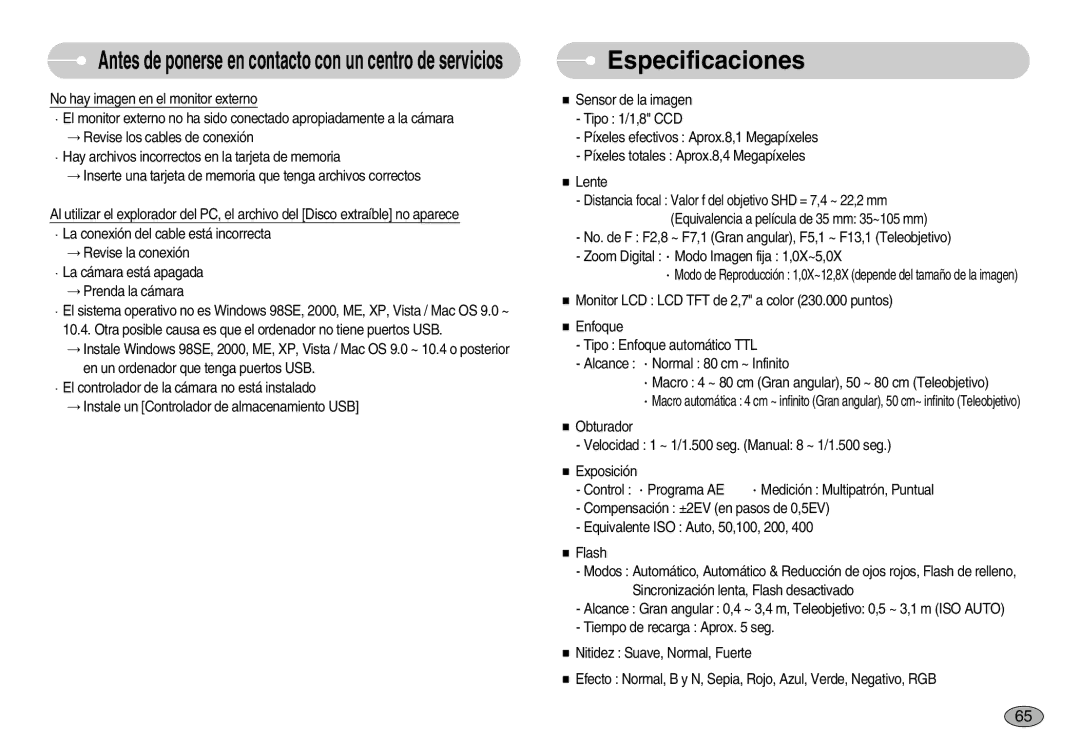 Samsung EC-S830ZSBA/E1, EC-S830ZBBA/E1, EC-S830ZSKA/BR manual Especificaciones 