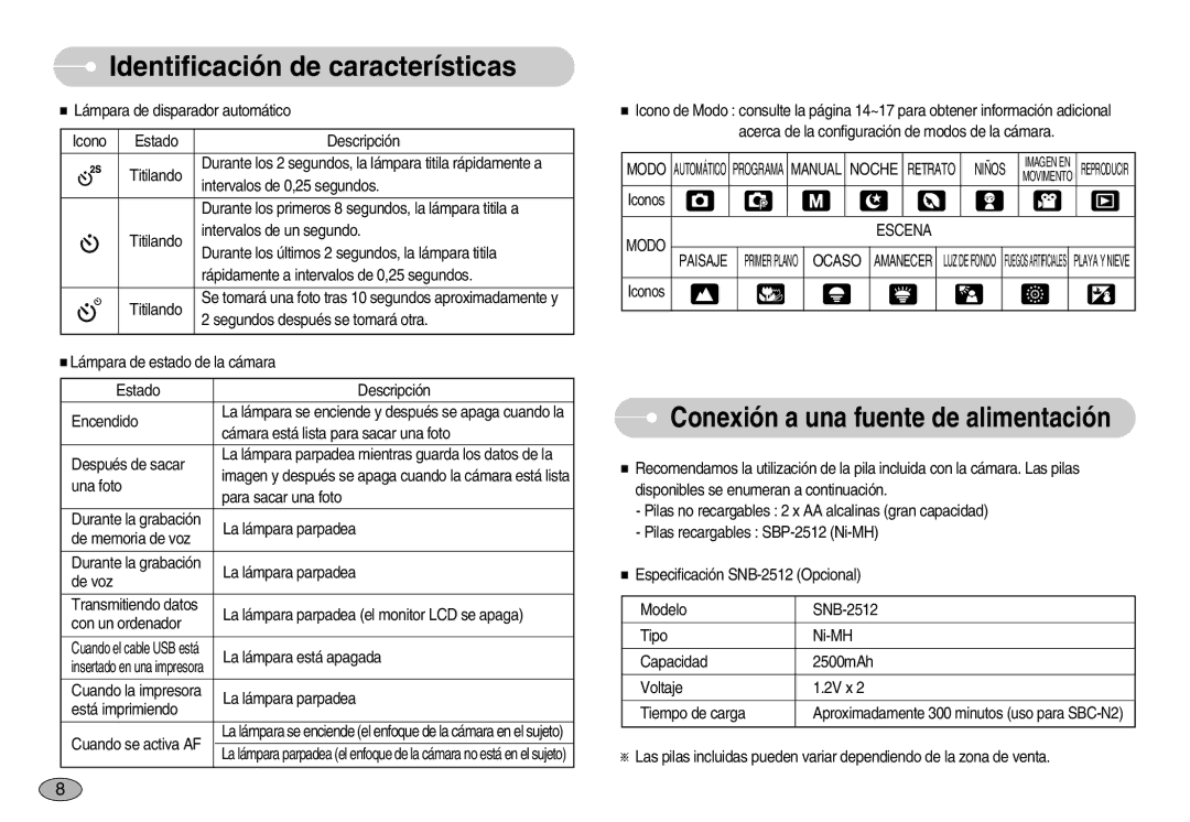 Samsung EC-S830ZSBA/E1, EC-S830ZBBA/E1, EC-S830ZSKA/BR manual Conexión a una fuente de alimentación, Noche 