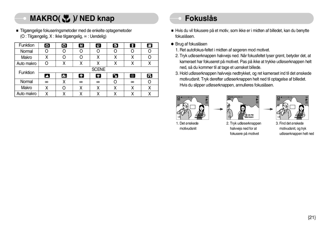 Samsung EC-S830ZSBC/E2, EC-S830ZSBB/E2, EC-S830ZBBA/FI, EC-S830ZSDB/DE, EC-S830ZSBA/FI, EC-S830ZBBC/E2 manual Fokuslås, Scene 