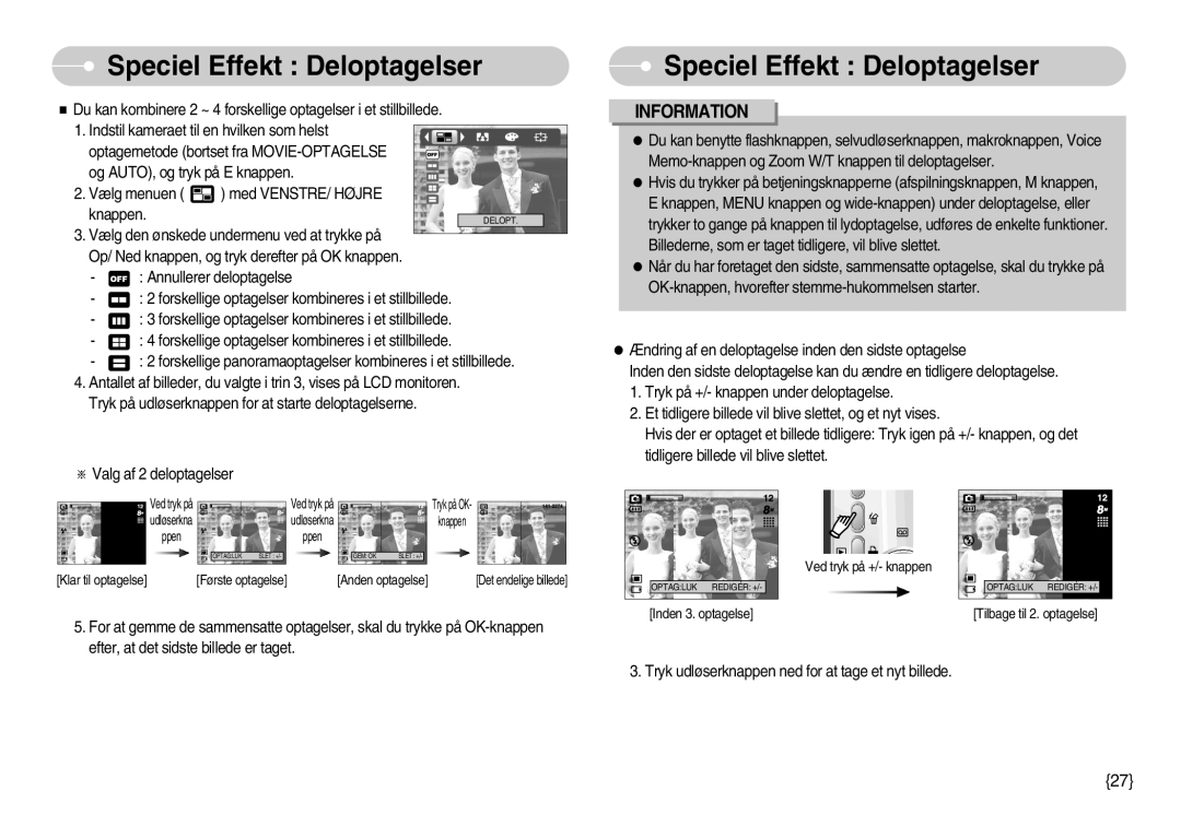 Samsung EC-S830ZSBC/E2, EC-S830ZSBB/E2, EC-S830ZBBA/FI, EC-S830ZSDB/DE, EC-S830ZSBA/FI manual Speciel Effekt Deloptagelser 