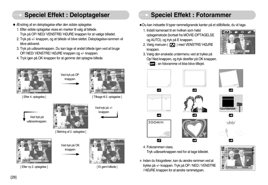 Samsung EC-S830ZBBC/E2, EC-S830ZSBB/E2, EC-S830ZBBA/FI, EC-S830ZSDB/DE, EC-S830ZSBA/FI manual Speciel Effekt Fotorammer 