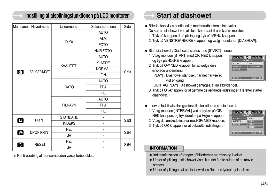 Samsung EC-S830ZSBC/E2, EC-S830ZSBB/E2, EC-S830ZBBA/FI manual Start af diashowet, Auto Type ALM Foto HUR.FOTO Kvalitet Kladde 