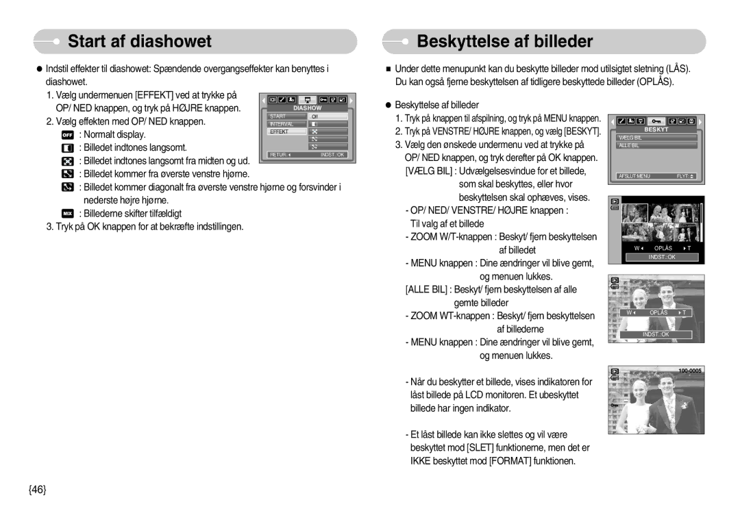 Samsung EC-S830ZBBC/E2, EC-S830ZSBB/E2, EC-S830ZBBA/FI, EC-S830ZSDB/DE, EC-S830ZSBA/FI, EC-S830ZSBC/E2 Beskyttelse af billeder 