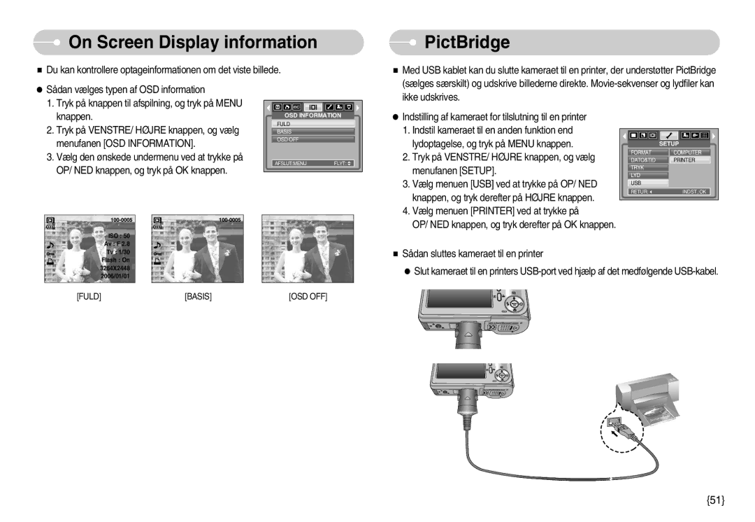 Samsung EC-S830ZSBC/E2, EC-S830ZSBB/E2, EC-S830ZBBA/FI, EC-S830ZSDB/DE manual On Screen Display information, PictBridge 