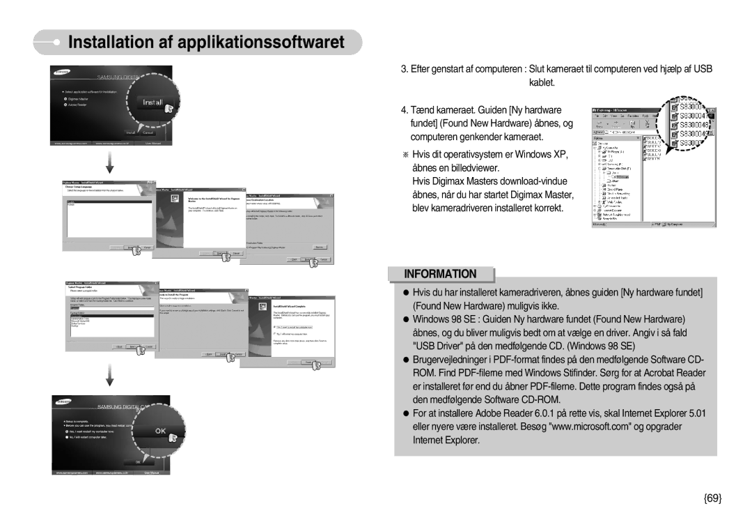 Samsung EC-S830ZSBC/E2, EC-S830ZSBB/E2, EC-S830ZBBA/FI, EC-S830ZSDB/DE, EC-S830ZSBA/FI Installation af applikationssoftwaret 