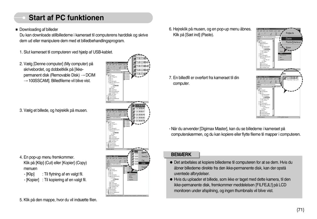 Samsung EC-S830ZSBB/E2, EC-S830ZBBA/FI, EC-S830ZSDB/DE, EC-S830ZSBA/FI, EC-S830ZSBC/E2, EC-S830ZBBC/E2 manual Bemærk 