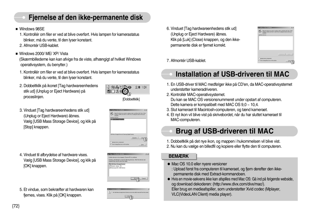 Samsung EC-S830ZBBA/FI, EC-S830ZSBB/E2, EC-S830ZSDB/DE Installation af USB-driveren til MAC, Brug af USB-driveren til MAC 