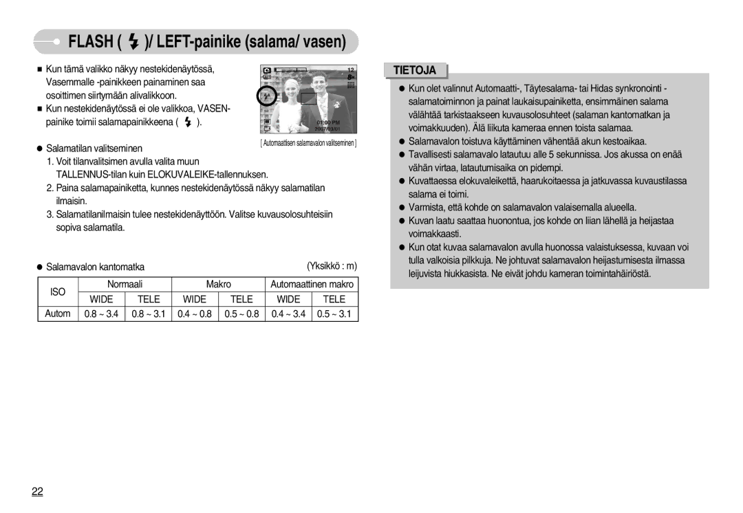 Samsung EC-S830ZBBC/E2, EC-S830ZSBB/E2, EC-S830ZBBA/FI, EC-S830ZSDB/DE, EC-S830ZSBA/FI, EC-S830ZSBC/E2 manual Iso, Wide Tele 