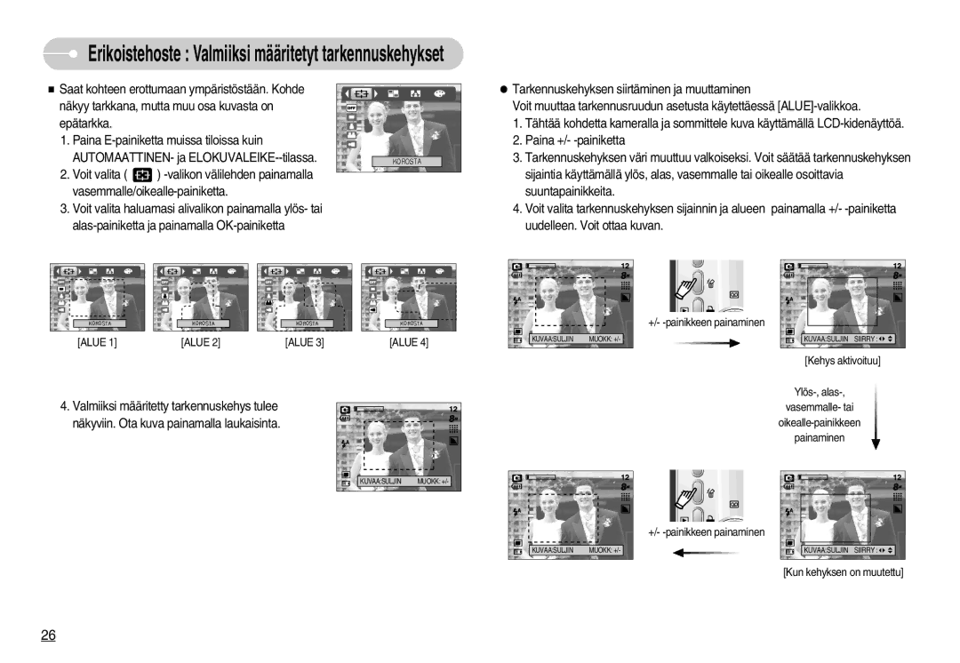 Samsung EC-S830ZSBA/FI, EC-S830ZSBB/E2, EC-S830ZBBA/FI, EC-S830ZSDB/DE Erikoistehoste Valmiiksi määritetyt tarkennuskehykset 