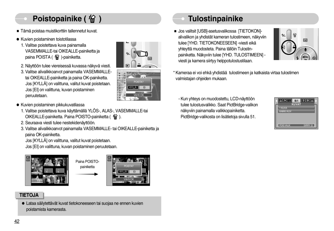 Samsung EC-S830ZBBA/FI, EC-S830ZSBB/E2, EC-S830ZSDB/DE, EC-S830ZSBA/FI, EC-S830ZSBC/E2 manual Poistopainike, Tulostinpainike 