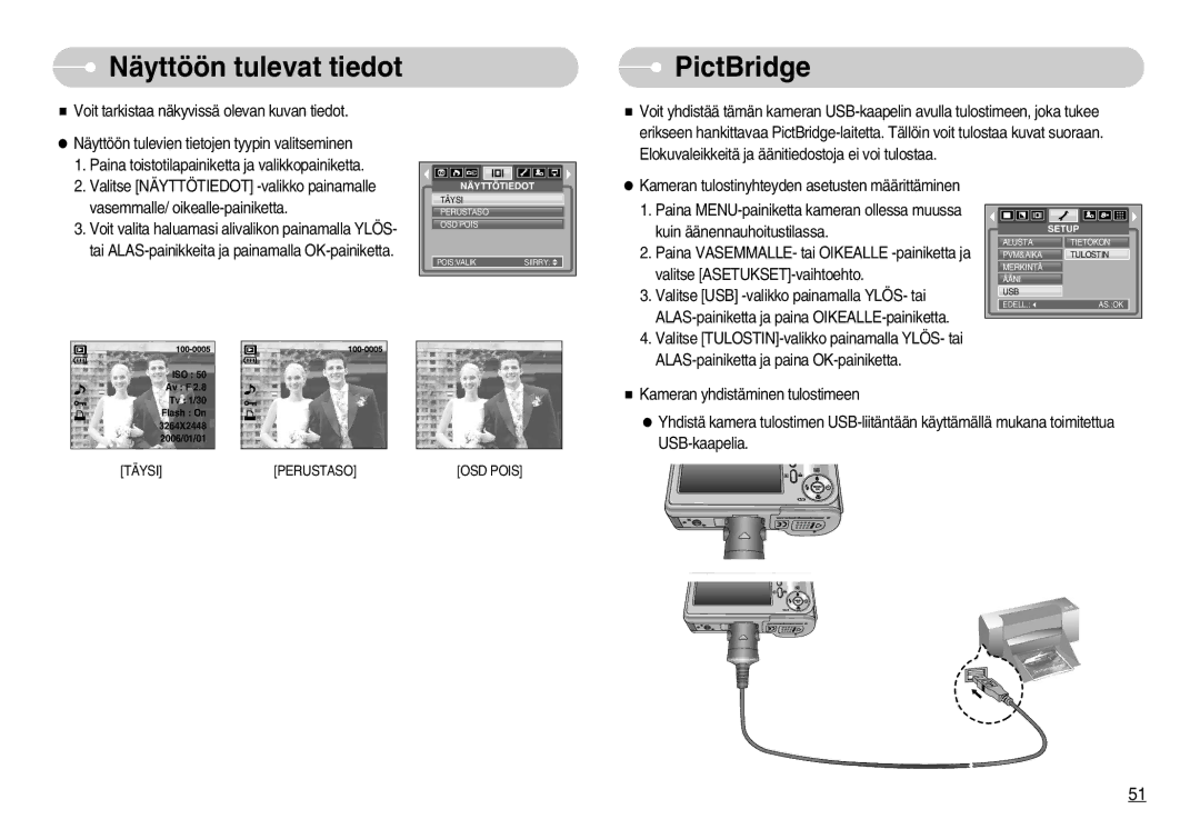 Samsung EC-S830ZSBC/E2, EC-S830ZSBB/E2, EC-S830ZBBA/FI, EC-S830ZSDB/DE, EC-S830ZSBA/FI Näyttöön tulevat tiedot, PictBridge 