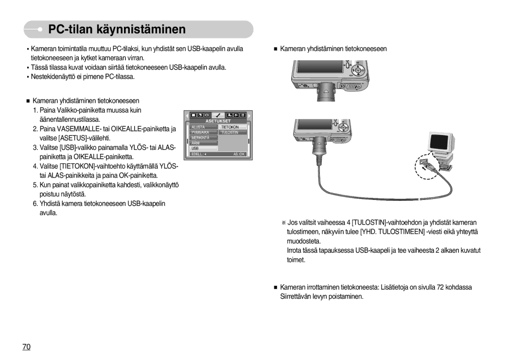 Samsung EC-S830ZBBC/E2, EC-S830ZSBB/E2, EC-S830ZBBA/FI, EC-S830ZSDB/DE, EC-S830ZSBA/FI, EC-S830ZSBC/E2 PC-tilan käynnistäminen 