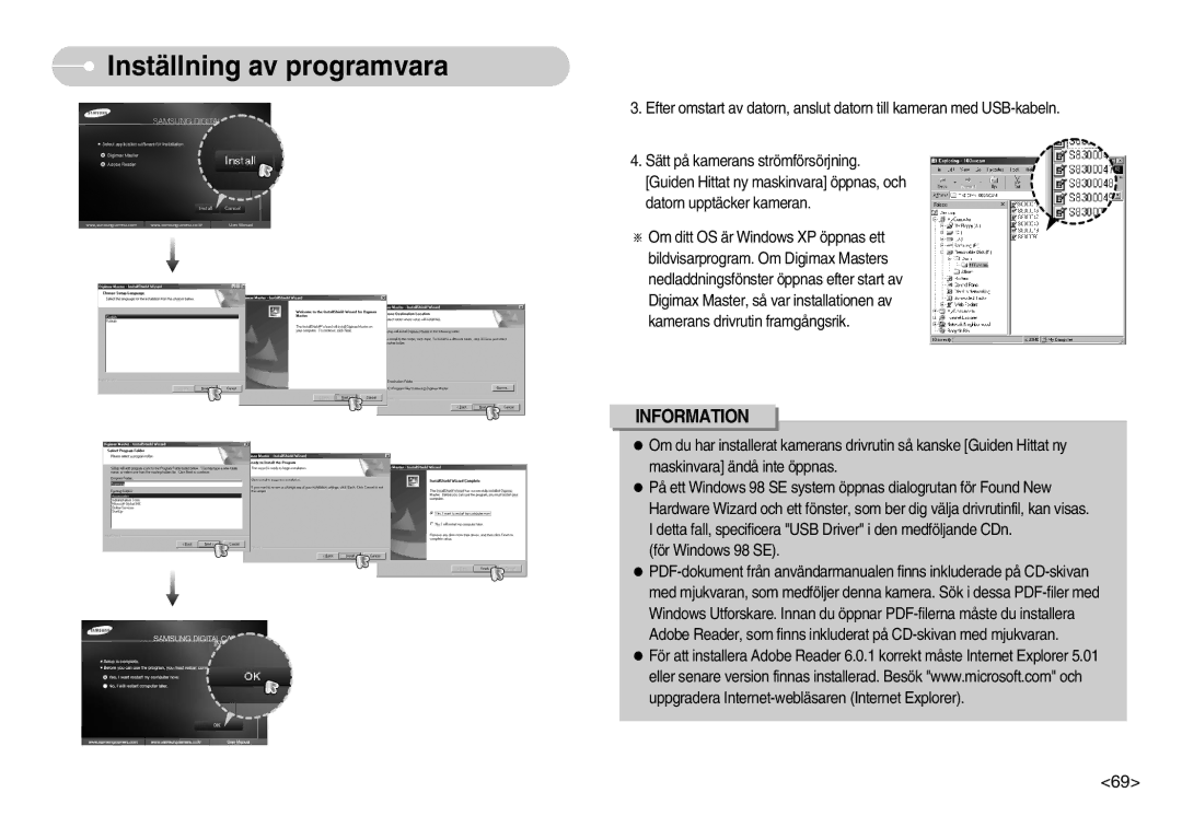 Samsung EC-S830ZSBC/E2, EC-S830ZSBB/E2, EC-S830ZBBA/FI, EC-S830ZSDB/DE, EC-S830ZSBA/FI manual Inställning av programvara 