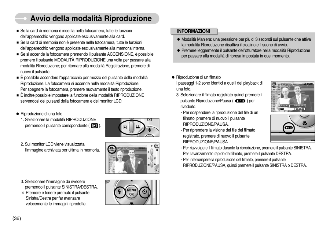 Samsung EC-S830ZSBA/E1, EC-S830ZSBB/E2, EC-S830ZSDB/DE, STW-S830S manual Avvio della modalità Riproduzione, Riproduzione/Pausa 