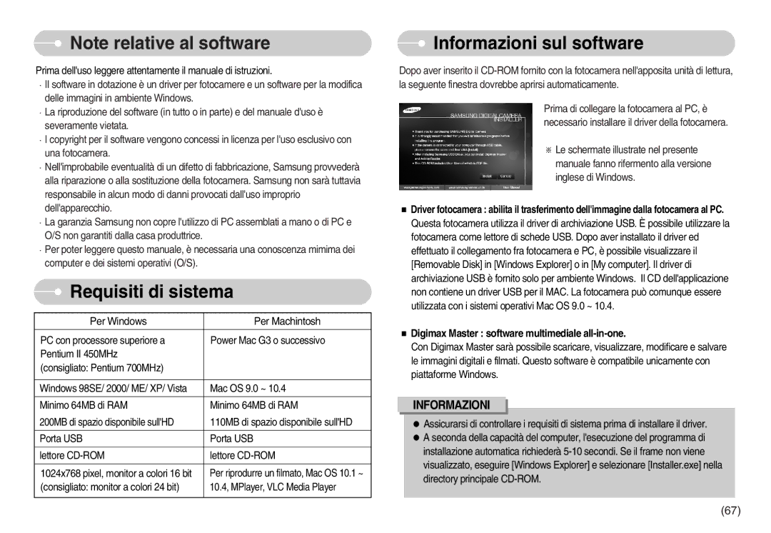 Samsung EC-S830ZSBB/IT, EC-S830ZSBB/E2, EC-S830ZSBA/E1, EC-S830ZSDB/DE manual Requisiti di sistema, Informazioni sul software 