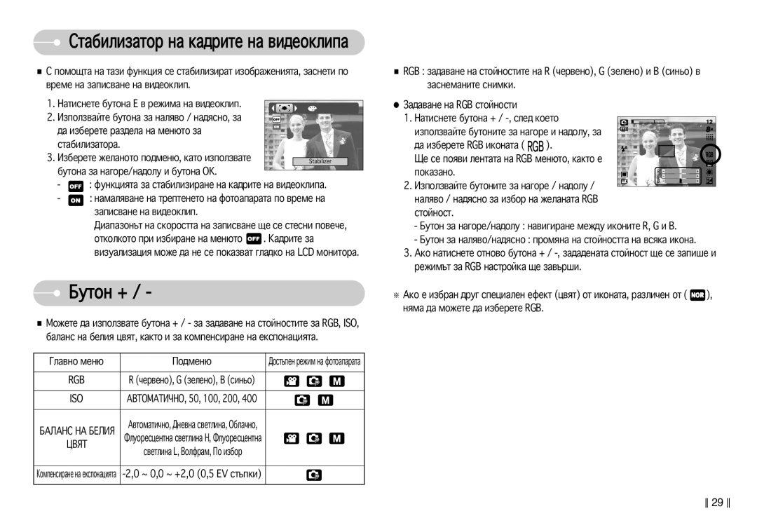 Samsung EC-S830ZSDA/E3 manual Åûúóì +, Òú‡·Ëîëá‡Úó‡, ÑË‡Ô‡ÁÓÌ˙Ú Ì‡ ÒÍÓÓÒÚÚ‡ Ì‡ Á‡ÔËÒ‚‡ÌÂ ˘Â ÒÂ Òúâòìë ÔÓ‚Â˜Â, Éî‡‚Ìó Ïâì˛ 